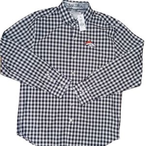 NWT Mens Tommy Bahama Navy Denver Broncos Check Woven ButtonUp Long-sleeve Shirt
